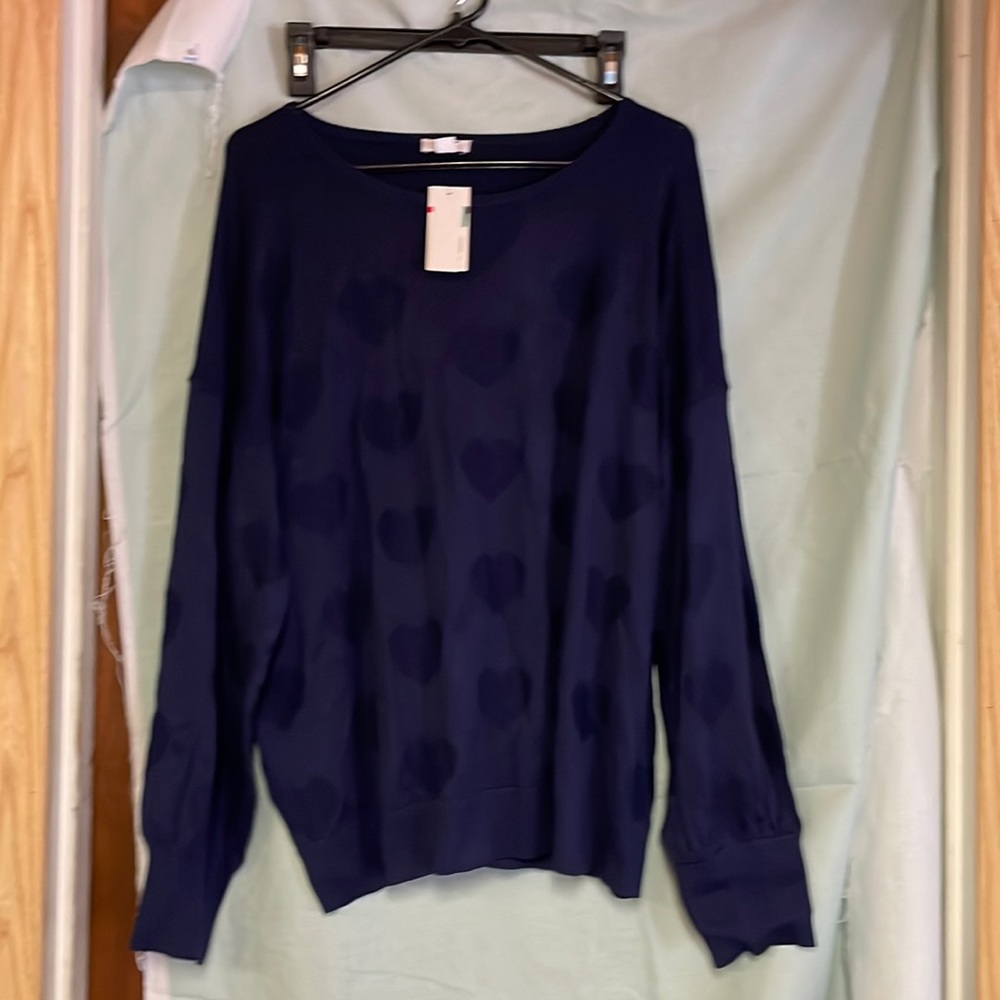 Crown &I Ivy blue sweater with hearts.